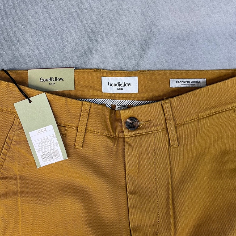 NWT Goodfellow & Co Men Skinny Fit Hennepin Chino Pants in Mustard Yellow, 30X32 - Picture 3 of 7